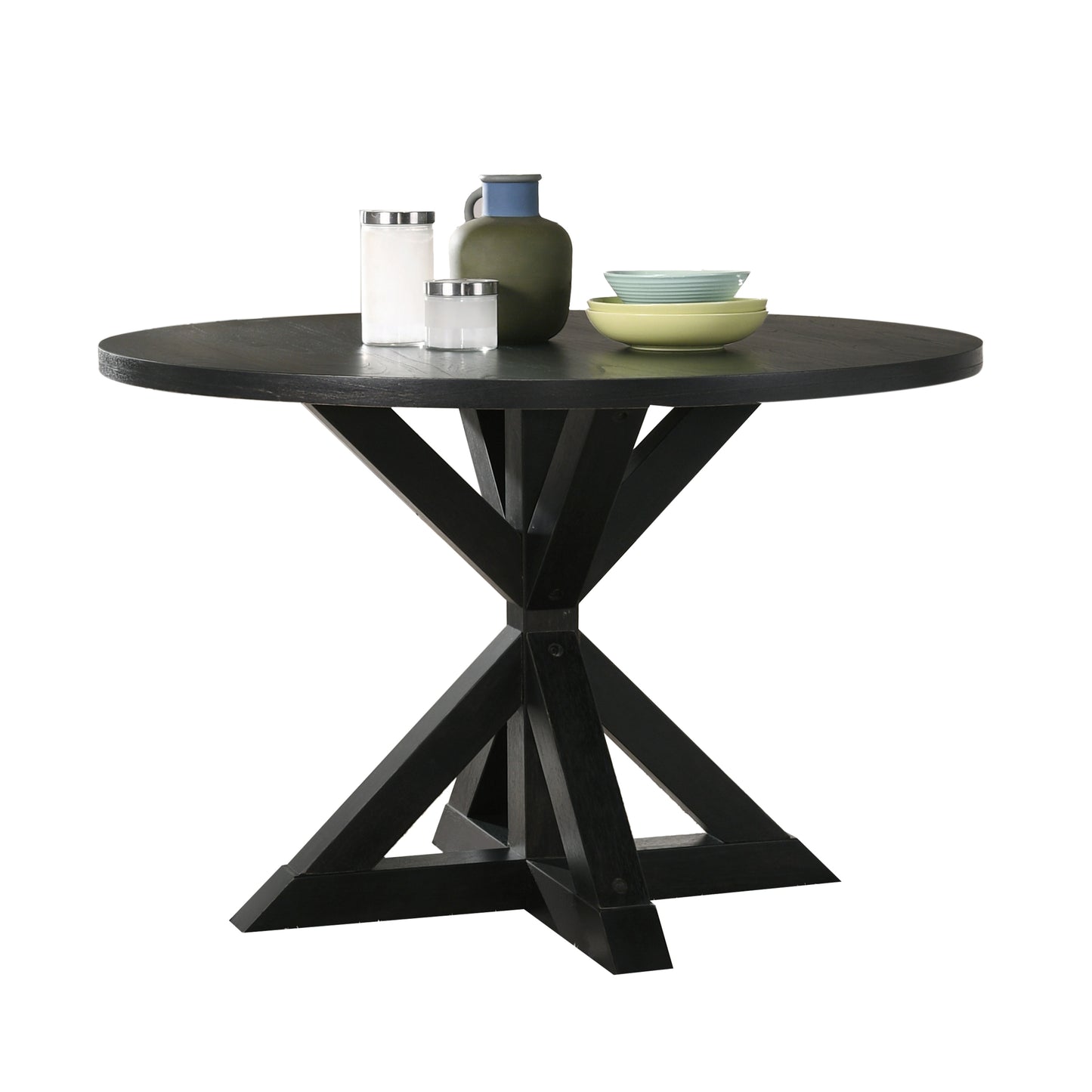 Wood Dining Table With Cross Buck Base Modern Style Black