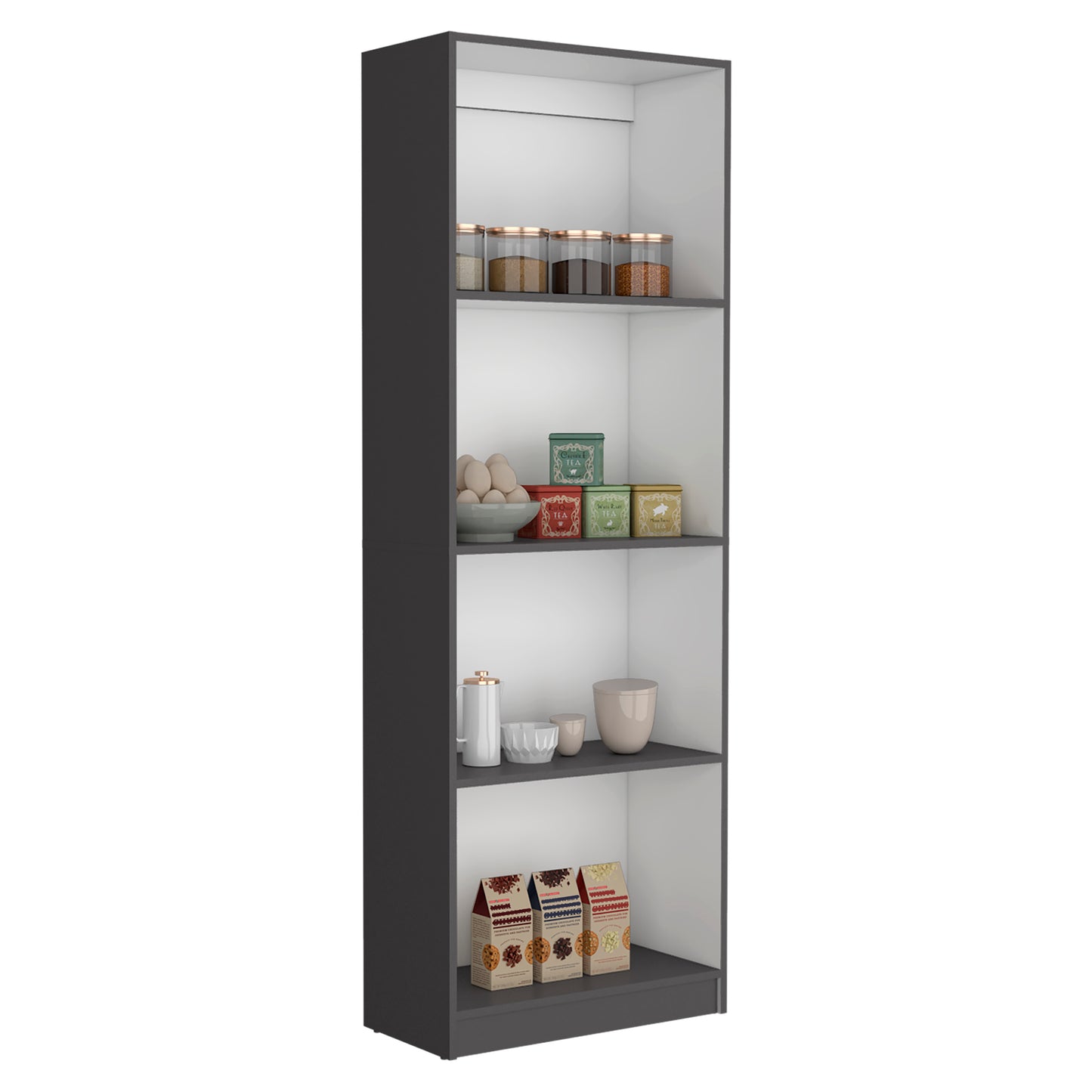 Modern 4-Shelf Bookcase with Elegant Display for Books and Decor - Matt Gray / White Finish - Ideal for Home or Office