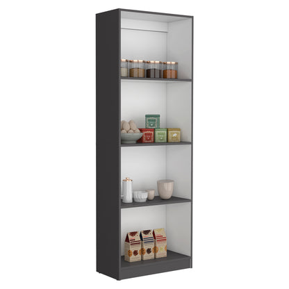 Modern 4-Shelf Bookcase with Elegant Display for Books and Decor - Matt Gray / White Finish - Ideal for Home or Office