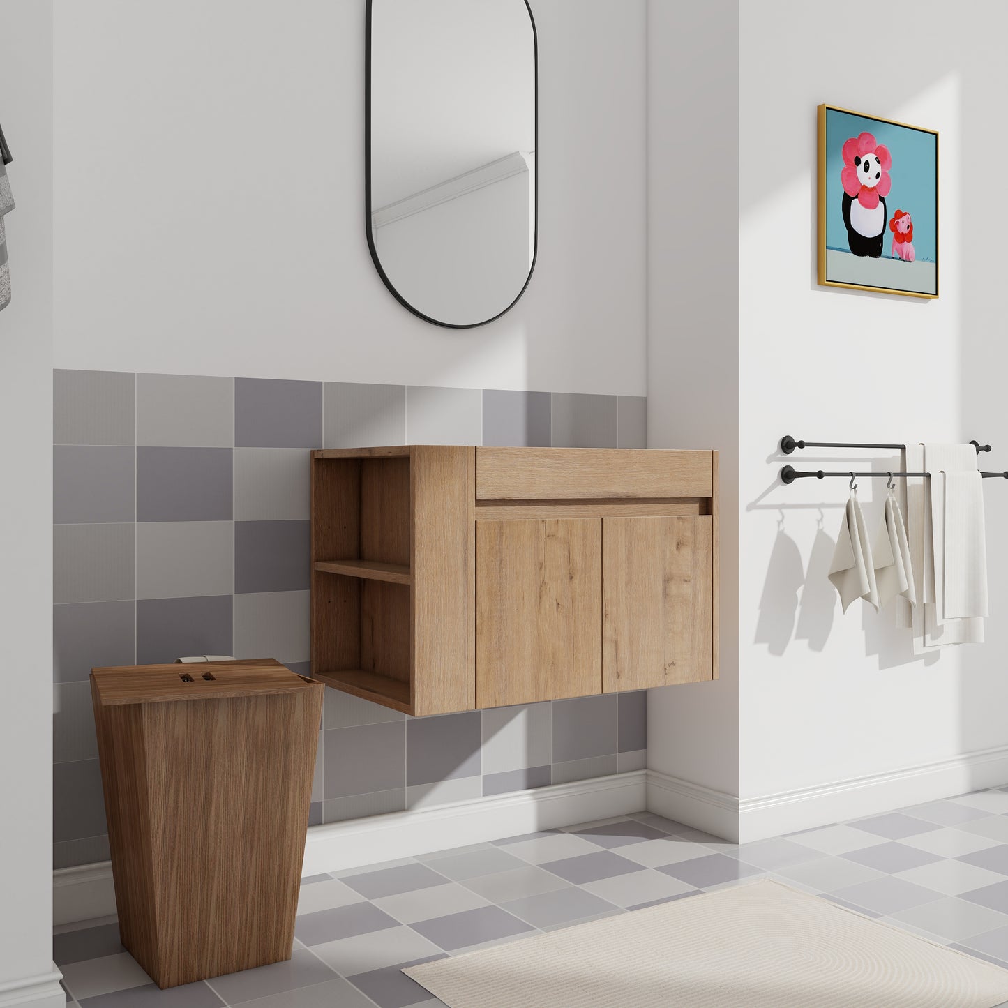 Modern 30-Inch Wall-Mounted Bathroom Vanity with Open Shelf - Vanity Cabinet Only (No Basin Included)