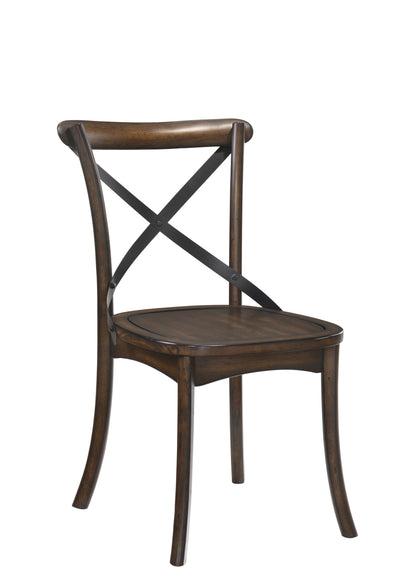 Set of 2 Dining Side Chairs, Armless, Box Seat, 21x18x35 in Dark Oak & Black Metal Finish
