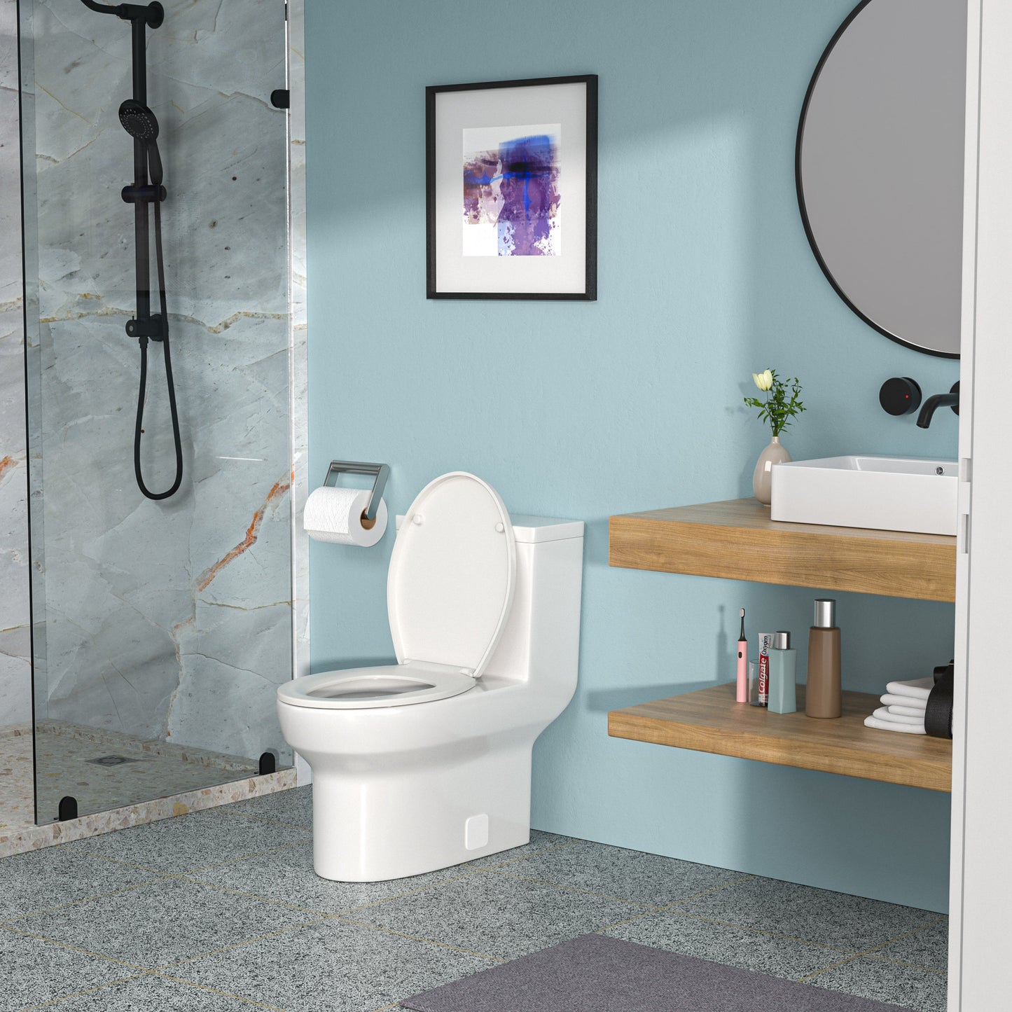 Modern Ceramic One-Piece Toilet with Dual Flush and Soft-Close Seat