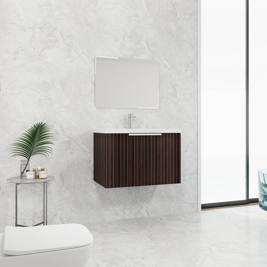 30-Inch Wall-Mounted Modern Bathroom Vanity with Eco-Friendly Resin Sink and Soft-Close Doors