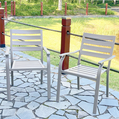 Set of 2 Iron Terrace Outdoor Dining Chairs, All-Weather Metal for Garden, Patio and Poolside Cream