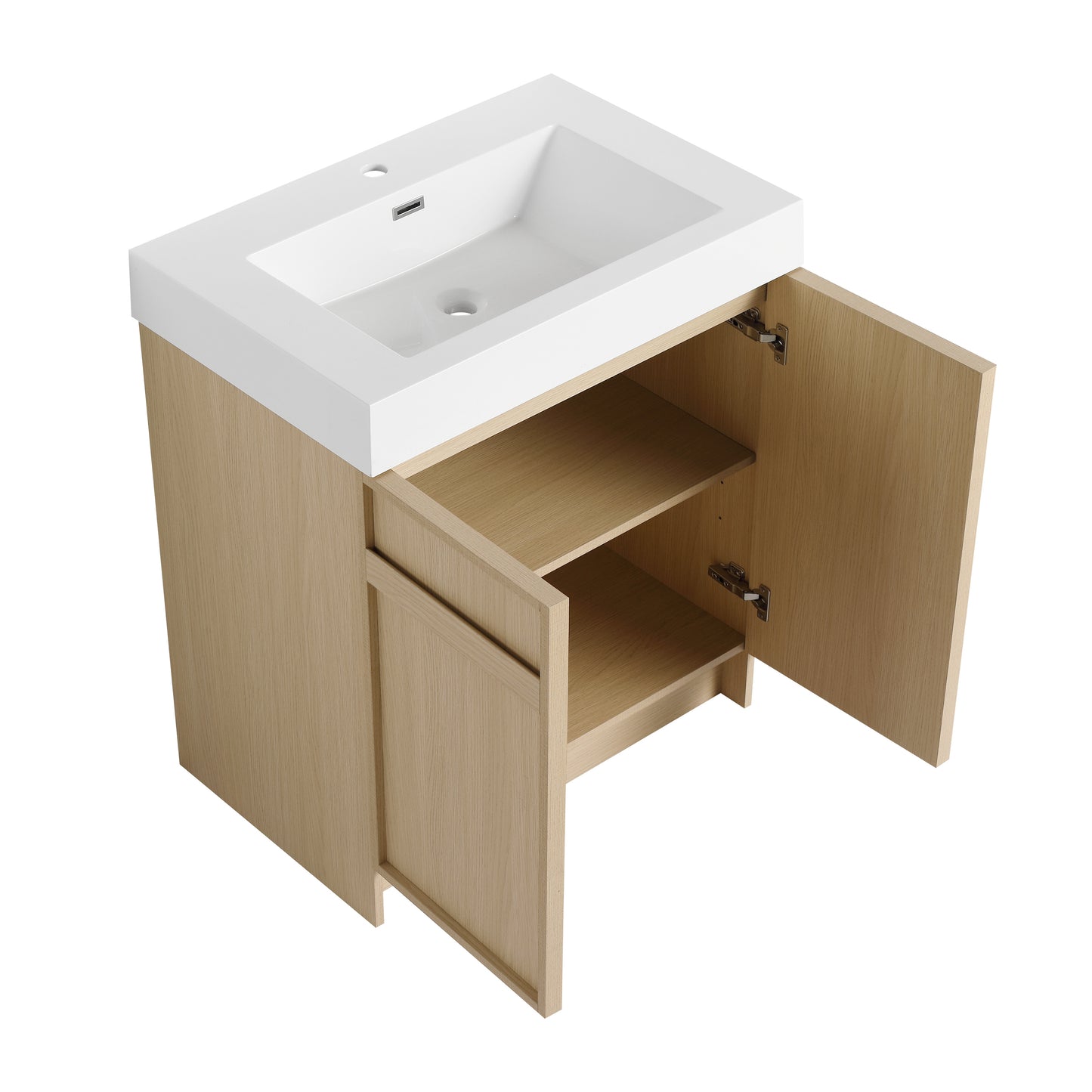 30-Inch Modern Freestanding Bathroom Vanity with Soft-Close Doors and Integrated Resin Sink