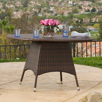 Round Wicker Dining Table With 46.5 Inch Diameter For Indoor And Outdoor Dining Rooms And Patios Brown