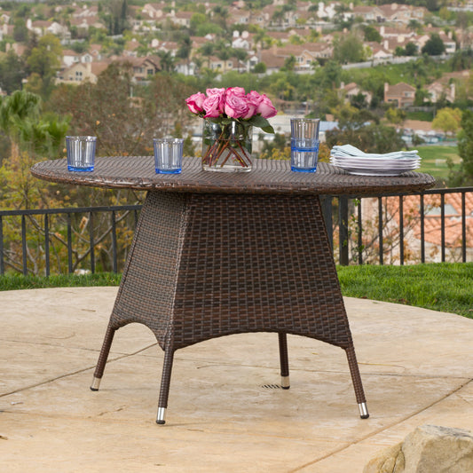 Round Wicker Dining Table With 46.5 Inch Diameter For Indoor And Outdoor Dining Rooms And Patios Brown