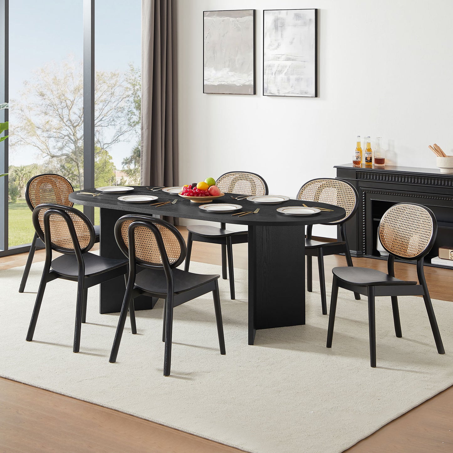 Wood Dining Table For Small Spaces MDF Top Modern Kitchen Black