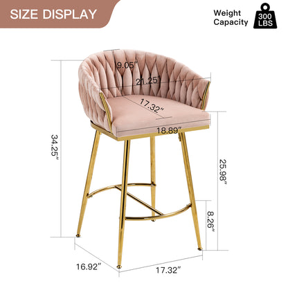 26 Inch Bar Stools Set Of 2 Pink Velvet Golden Base Premium
