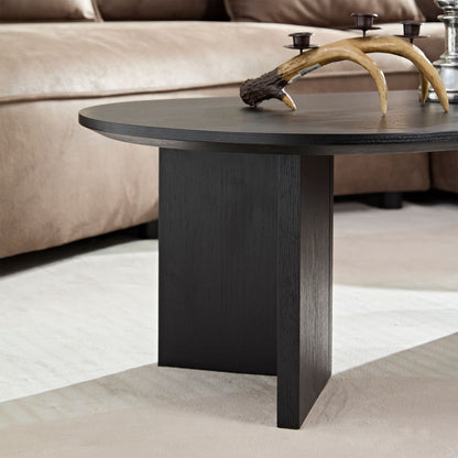 Length 39.37 Inch Modern Coffee Table,MDF Oval Coffee Table for Living Room,Small Coffee Table with Sturdy Pedestal for Apartment,Bedroom,Black