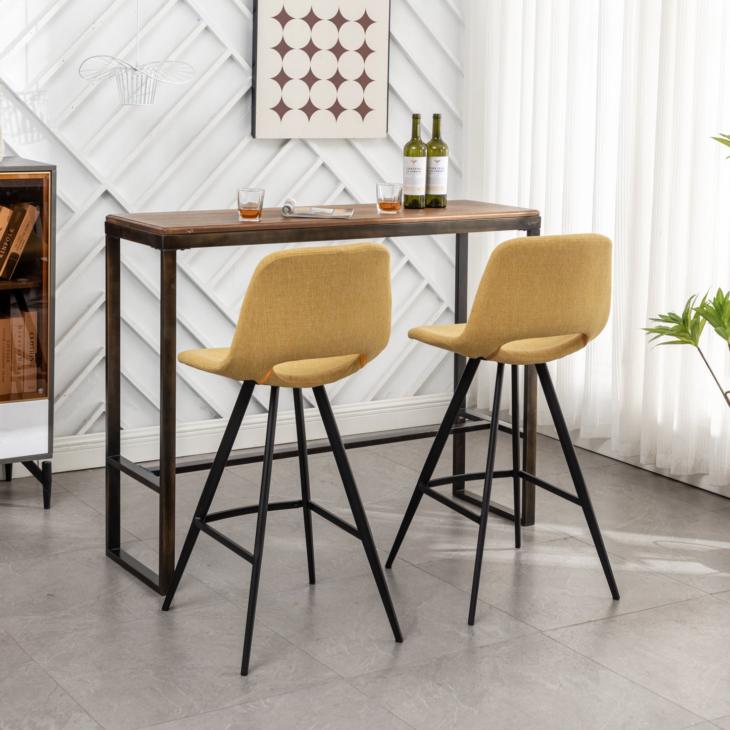 Porth Fabric Kitchen 28.25" Counter Height Stools, Set of 2, Yellow