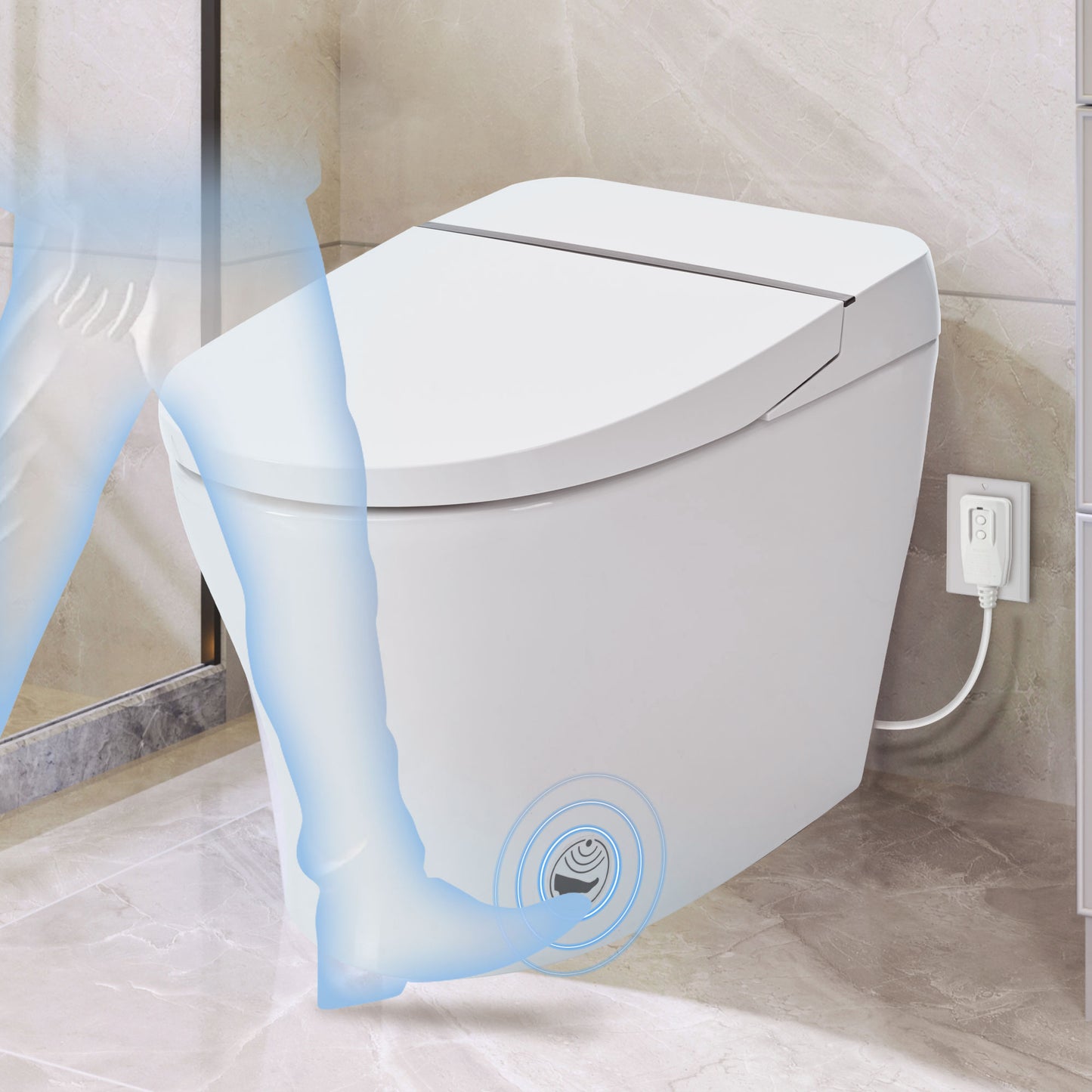 High-Tech Self-Cleaning Bidet Toilet with Dual Flush and Foot Sensor, Compact Design, LED Night Light, Soft Close, and Power Backup
