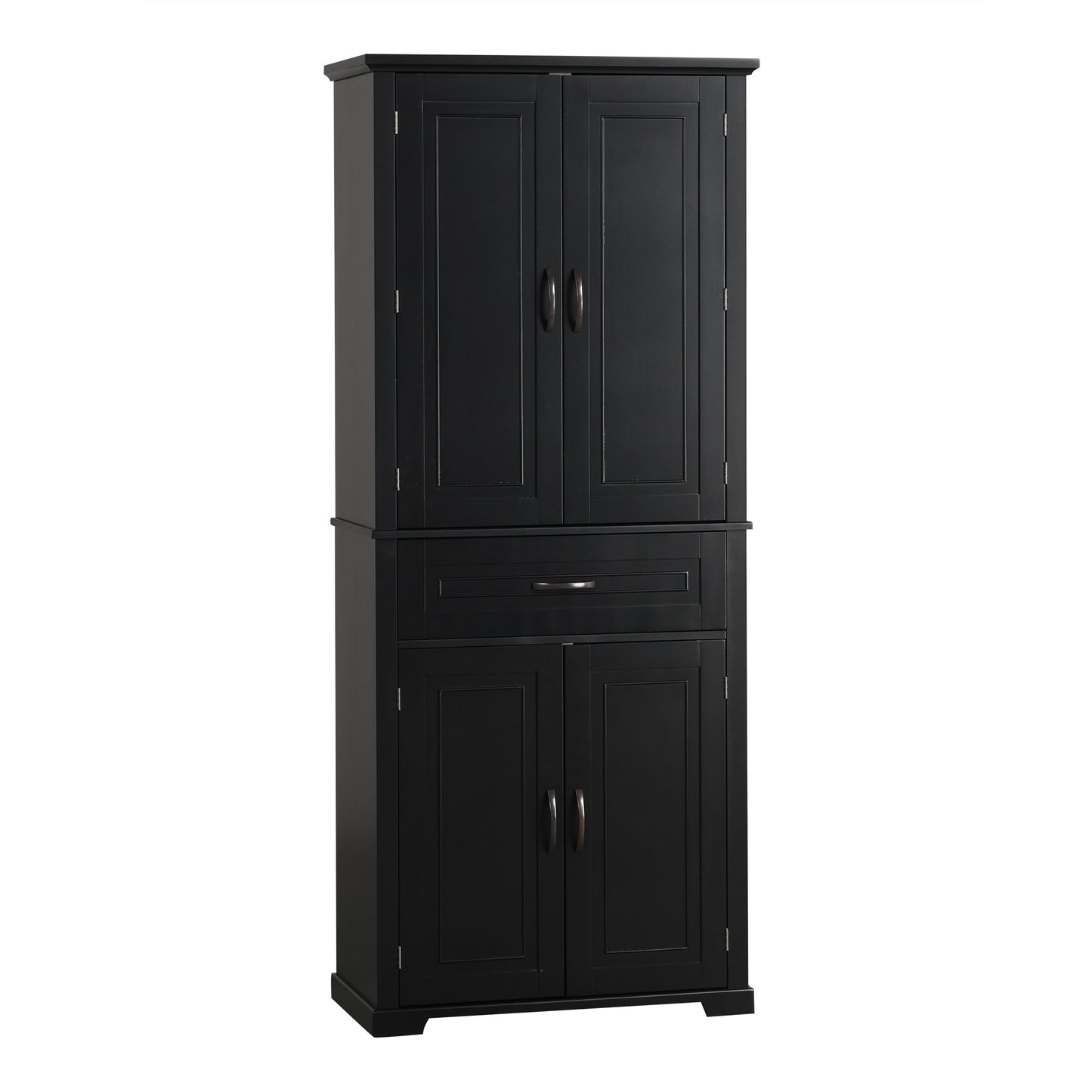 Tall Black Bathroom Storage Cabinet with Adjustable Shelf, Doors, and Drawer for Versatile Organization