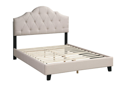 Modern Queen Size Bedframe with Adjustable Light Brown Upholstered Headboard and Tufted Design
