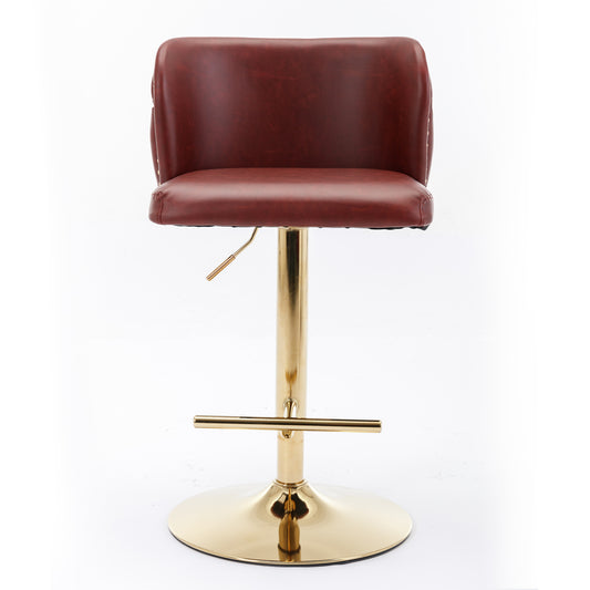 Swivel Barstools Adjustable PU Upholstered Wine Red 2 Pack