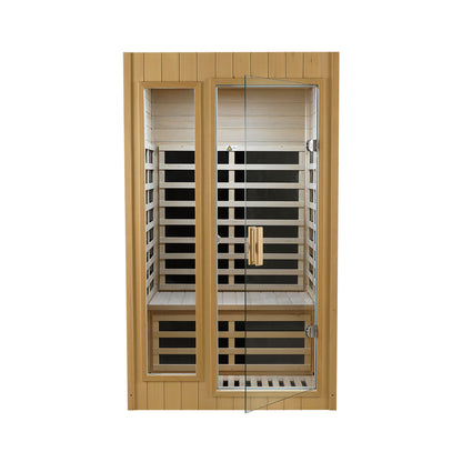 Two-Person Far Infrared Indoor Sauna Room with 1500W, 5 Heating Panels, LCD, Bluetooth Natural Wood