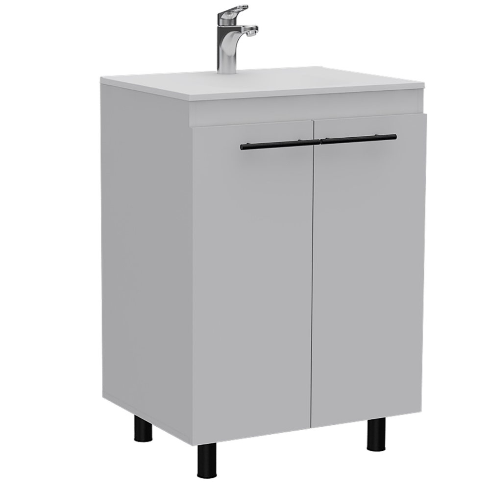 Modern 24" Free Standing White Bathroom Vanity with Double Doors and Two Shelves
