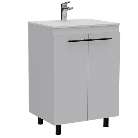 Modern 24" Free Standing White Bathroom Vanity with Double Doors and Two Shelves