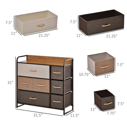 HOMCOM 7-Drawer Fabric Storage Dresser with Steel Frame and Wooden Top for Bedroom and Entryway