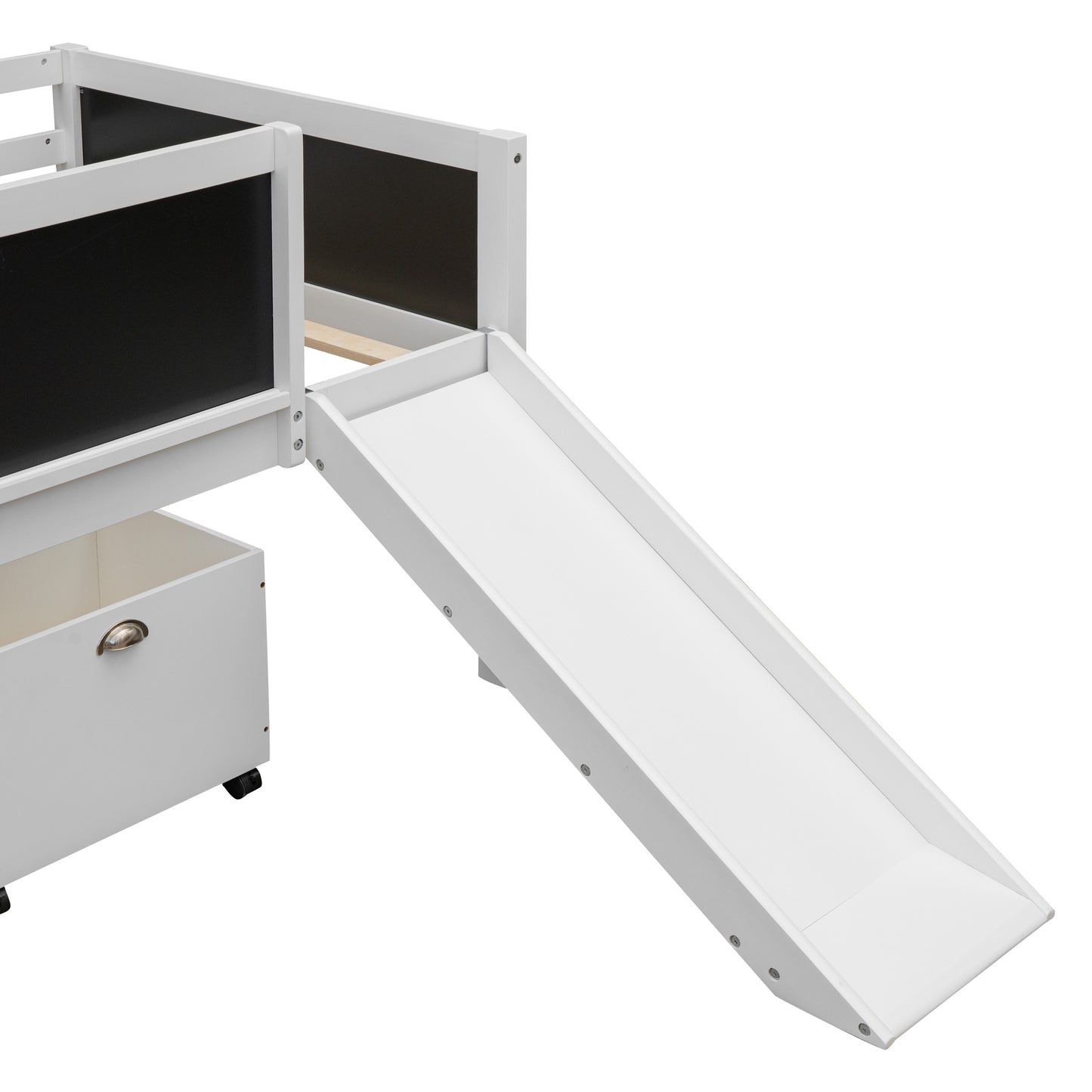 Creative Twin Loft Bed with Climbing Frame and Chalkboard - White