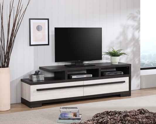 TV Stand for 60-69 in TVs, 71in Modern Wood Console with Open Shelf & 2 Drawers, Chalk Ebony Wood Finish