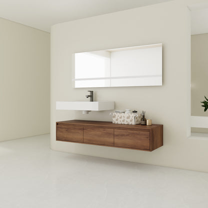 Contemporary 60-Inch Wall-Mounted Bathroom Vanity with Resin Sink and Soft-Close Drawers