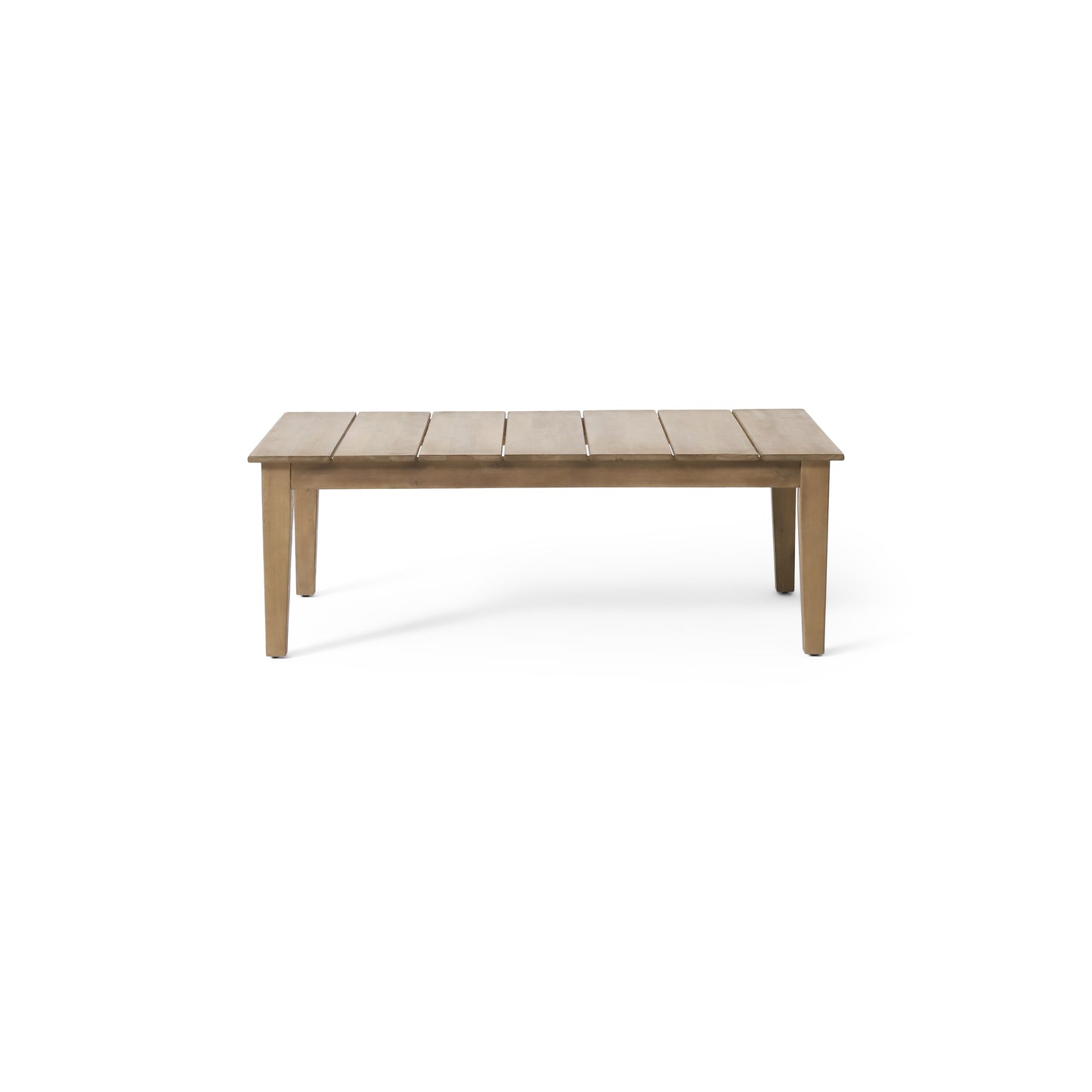 Outdoor Coffee Table In Acacia Wood With Slat Panel Top 39.5 Inch Long By 23.5 Inch Wide Rectangular Patio Table Light Brown