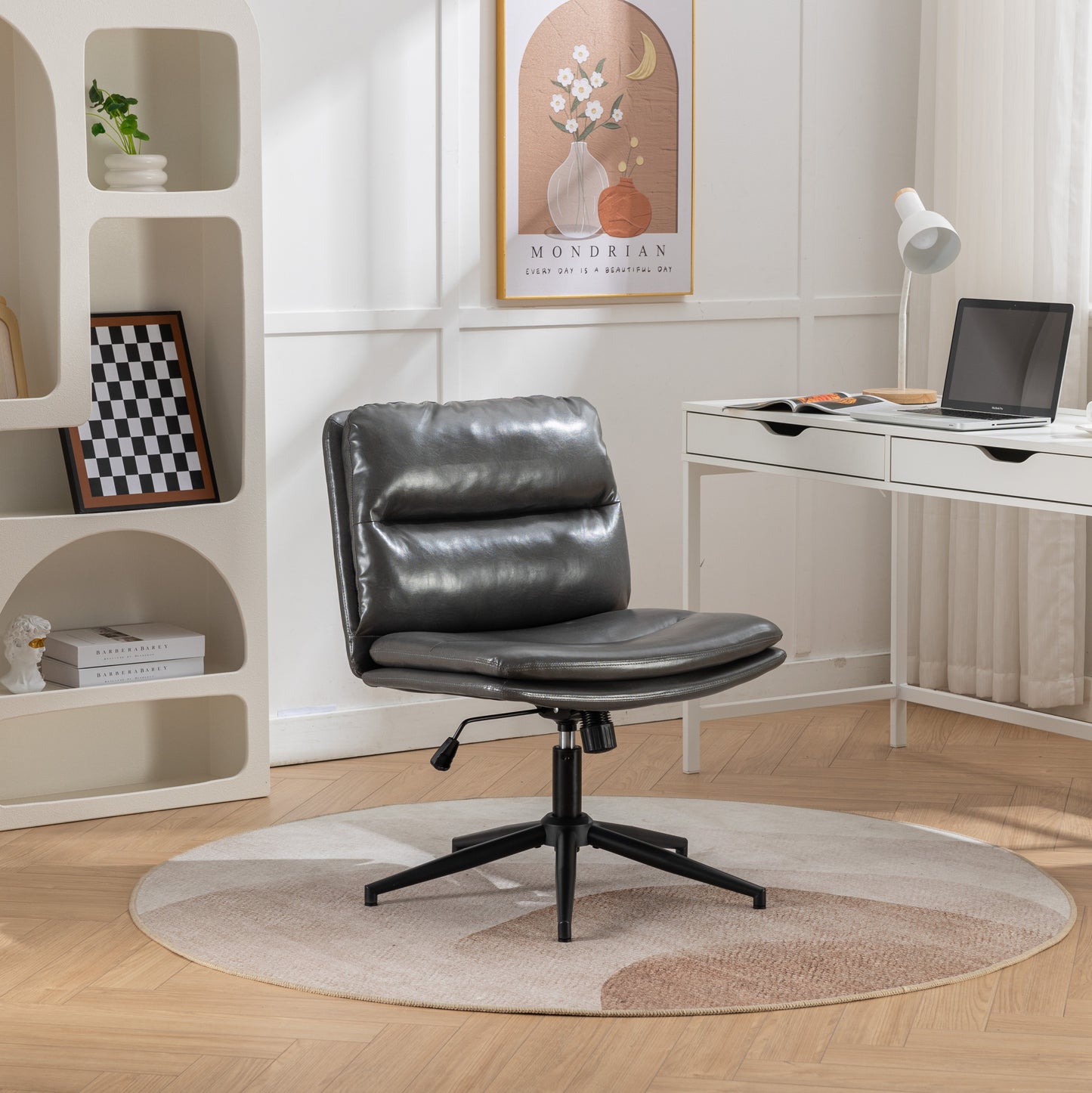 Bizerte Height-Adjustable Swivel Criss-Cross Office Chair with Wide Seat - Gray Vanity & Office Chair