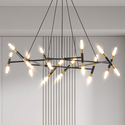Modern Branch Chandelier with Frosted Tubes, Adjustable Pendant for Dining and Living Rooms Black & Gold