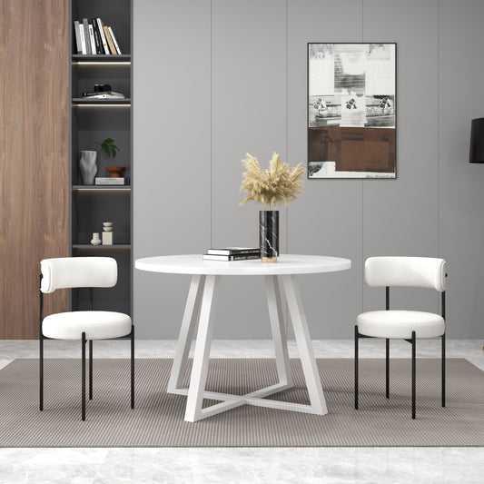 Trestle Round Dining Set With Two Chairs Three Piece Boucle
