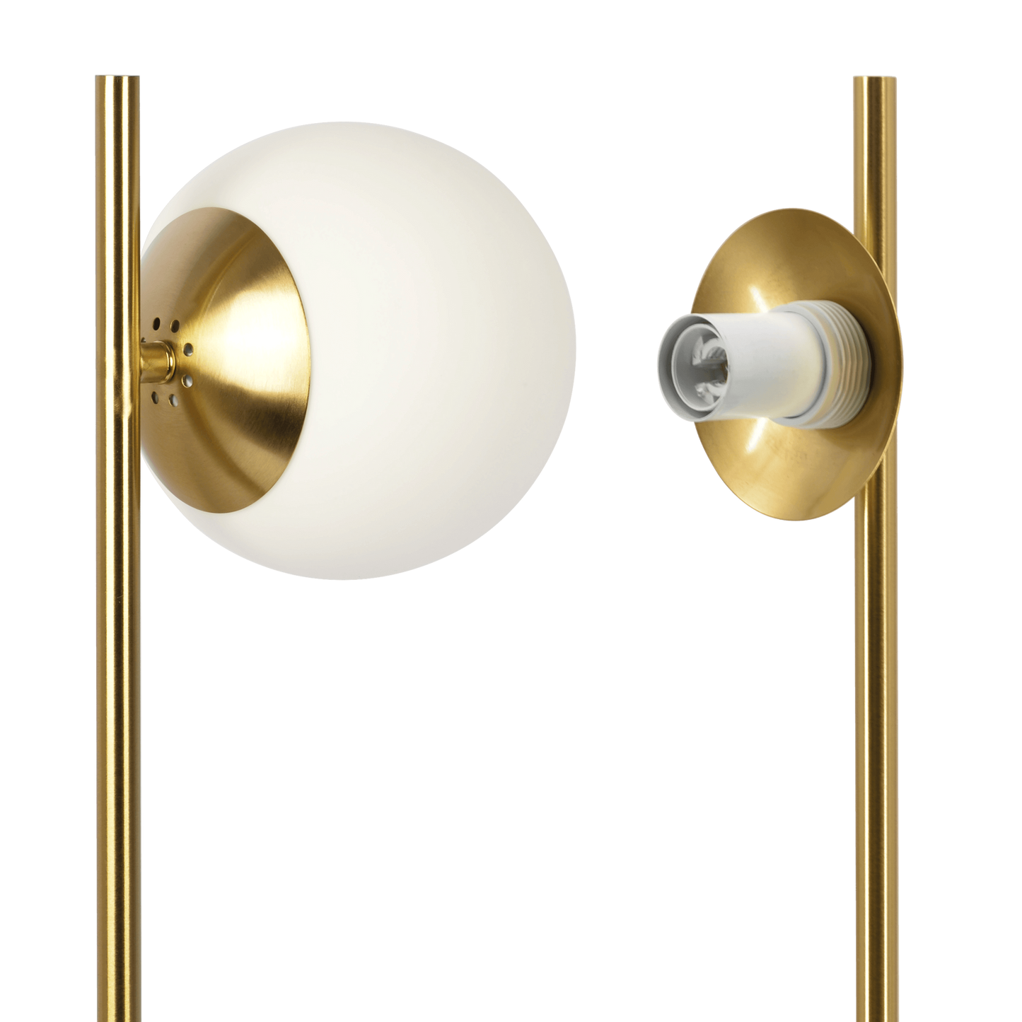 Ethereal Modern Small Brass Table Lamp with White Glass Globe Shade, 22in Tall, Brass Finish