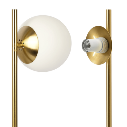 Ethereal Modern Small Brass Table Lamp with White Glass Globe Shade, 22in Tall, Brass Finish