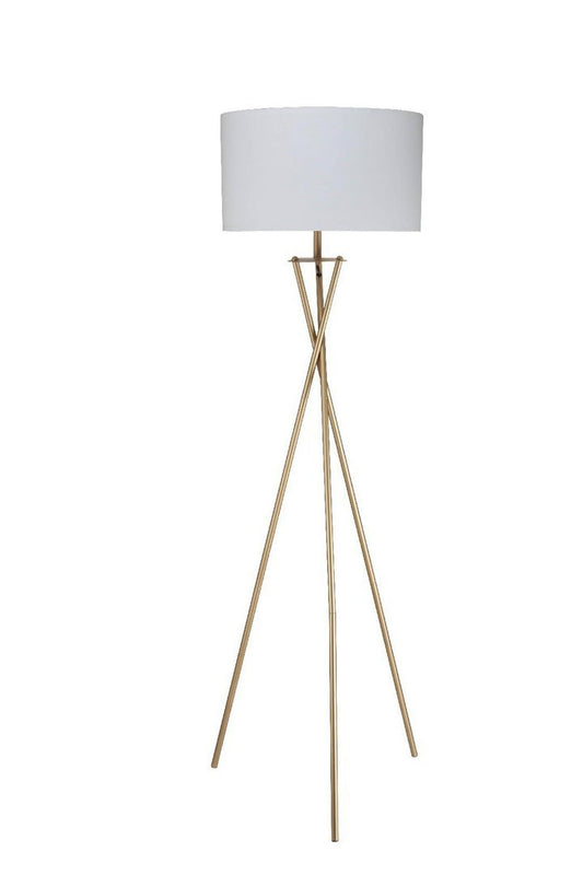 64.5-Inch Tall Metal Floor Lamp Hourglass, E26 Socket, 100W Max, Rotary Switch, Black Cord, Matte Gold