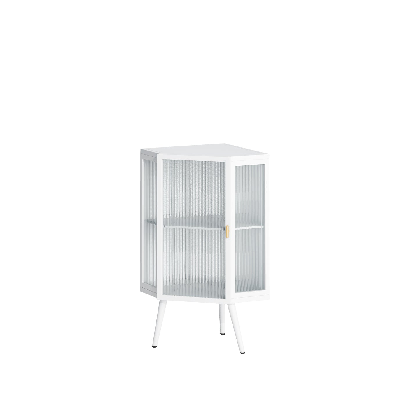 22.25" Modern White Corner Cabinet with Tempered Glass Door and Dual Storage Shelves for Home Use