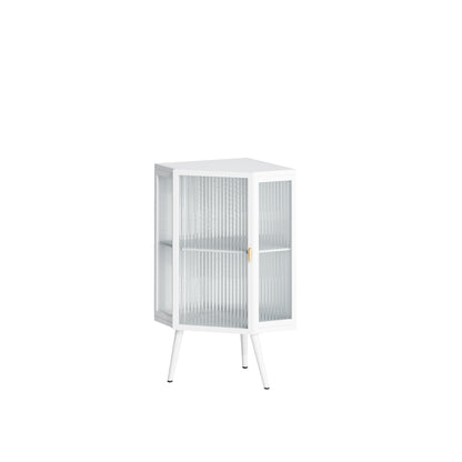 22.25" Modern White Corner Cabinet with Tempered Glass Door and Dual Storage Shelves for Home Use
