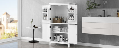 Stylish Freestanding Bathroom Storage Cabinet with 4 Adjustable Shelves, White MDF Unit