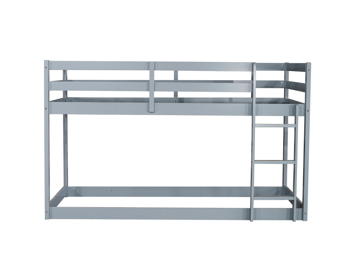 Durable Grey Twin over Twin Loft Bed with Ladder and Sturdy Slat Support