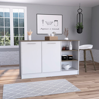 Modern Ginger Kitchen Island with Open Shelves and Cabinets - White/Dark Brown