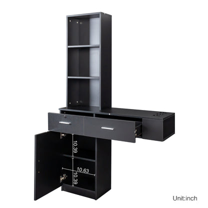 Vanity Desk for Hair Styling with Multi-Layer Storage and Large Capacity, Home Salon Black