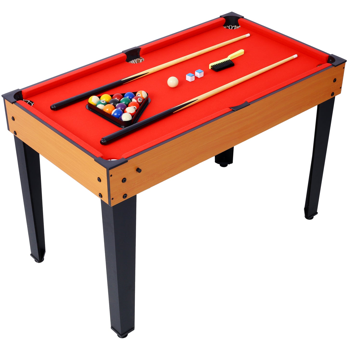 5-in-1 Game Table: Billiards, Ping Pong, Foosball, Basketball, Push Hockey; 43x24x32 in MDF+Steel Brown/Red