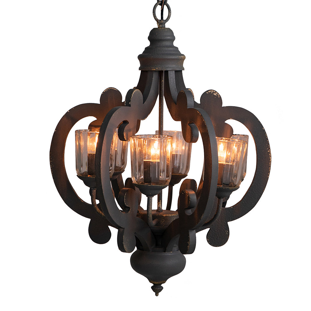 Farmhouse 6-Light Wood Chandelier Pendant with Adjustable Chain - Dining Room, Living Room, 60W E12 Gray