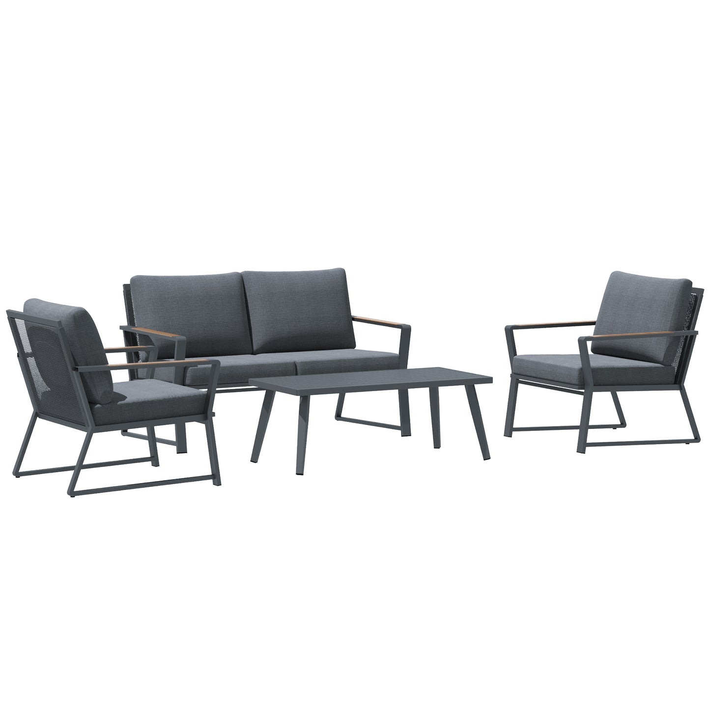4 Piece Aluminum Patio Furniture Set With Conversation Sofa Loveseat Center Table Cushions Dark Grey