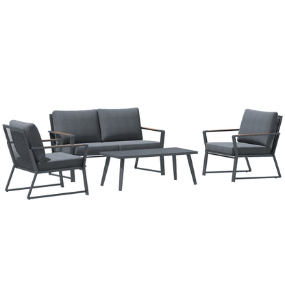 4 Piece Aluminum Patio Furniture Set With Conversation Sofa Loveseat Center Table Cushions Dark Grey