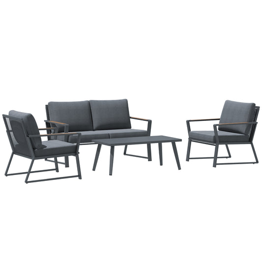 4 Piece Aluminum Patio Furniture Set With Conversation Sofa Loveseat Center Table Cushions Dark Grey