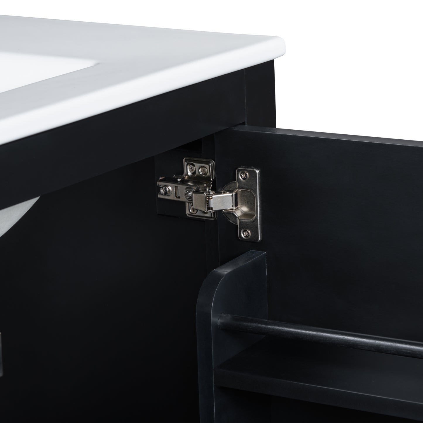 30-Inch Modern Black Bathroom Vanity with Single Sink and Soft-Close Doors, Stylish Storage Cabinet with Undermount Ceramic Basin, Durable Solid Wood Frame