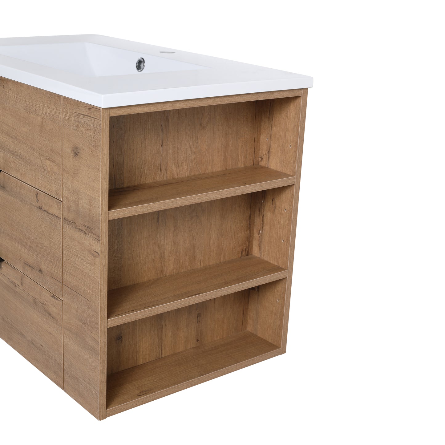 30-Inch Modern Wall-Mounted Bathroom Vanity with Soft Close Drawers and Adjustable Side Shelf