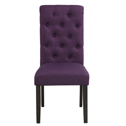 Solid Wood Tufted Dining Chairs, Set of 2, Armless High-Back with Oak Frame, 18W x 21D x 39.2H, Purple