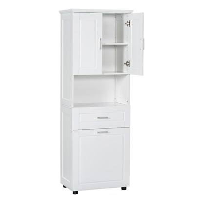 White Tall Storage Cabinet with Tilt-Out Laundry Hamper and Upper Shelves