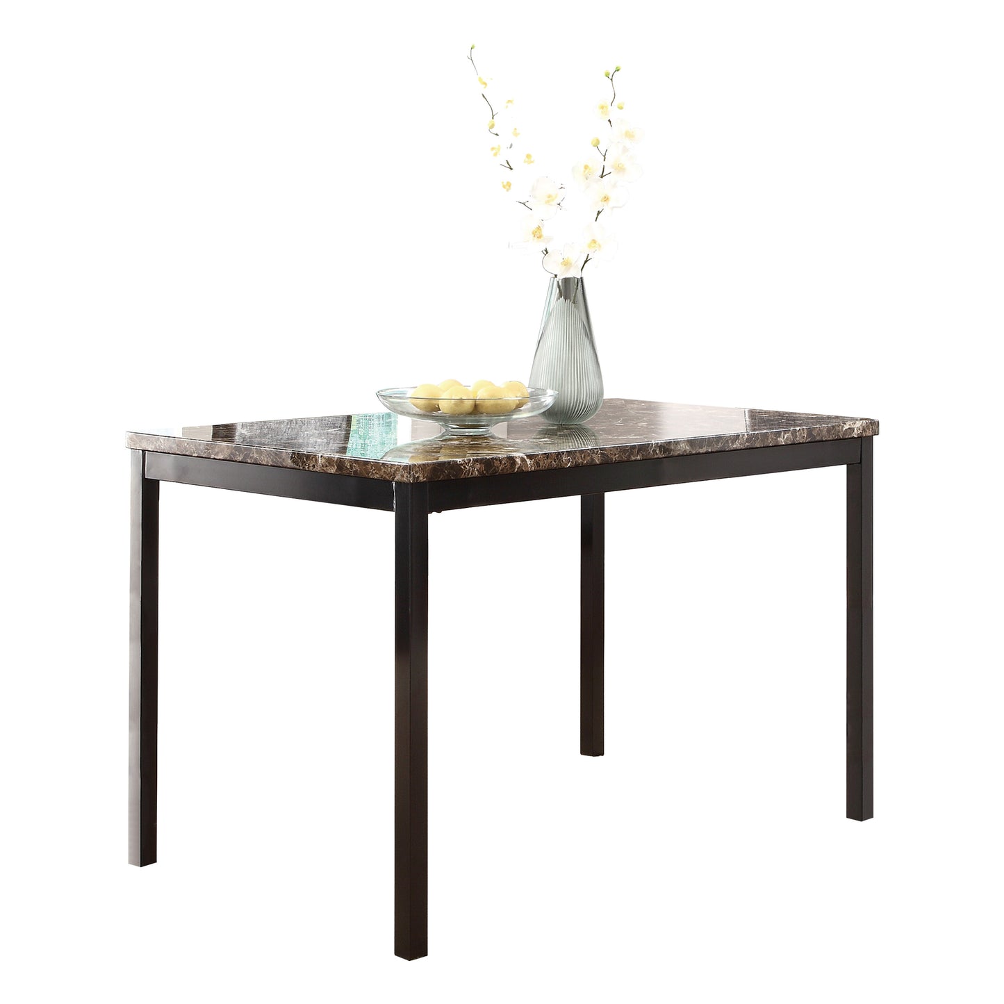 Dining Table 48 By 30 Faux Marble Top Black Metal Finish