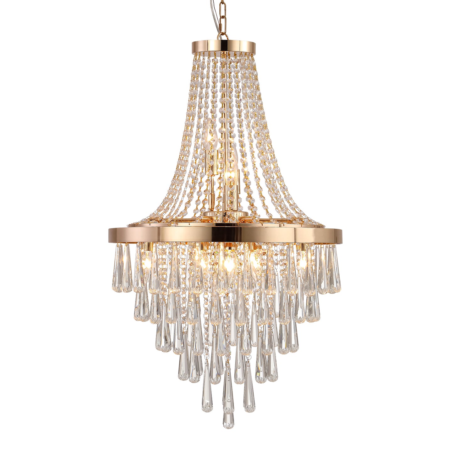 Crystal Chandelier, Modern Luxury Pendant Ceiling Light, 11-Light, 19.7 in Dia, Iron & K9 Crystal - Gold